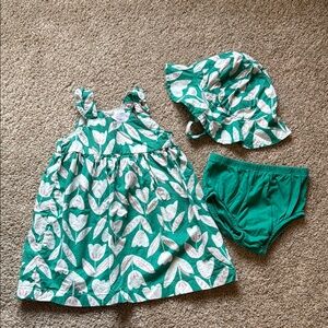 Kids Green Leaf Print Dress Set